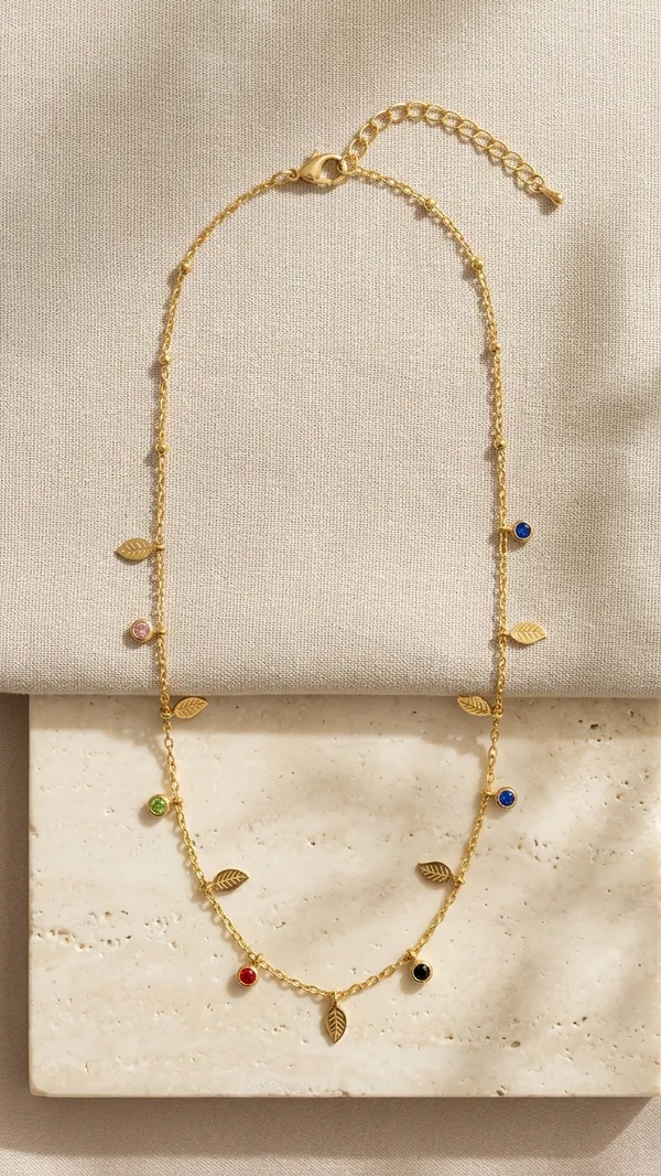 Stainless_Steel_Gold-Tone__Charm_Necklace_For_Women