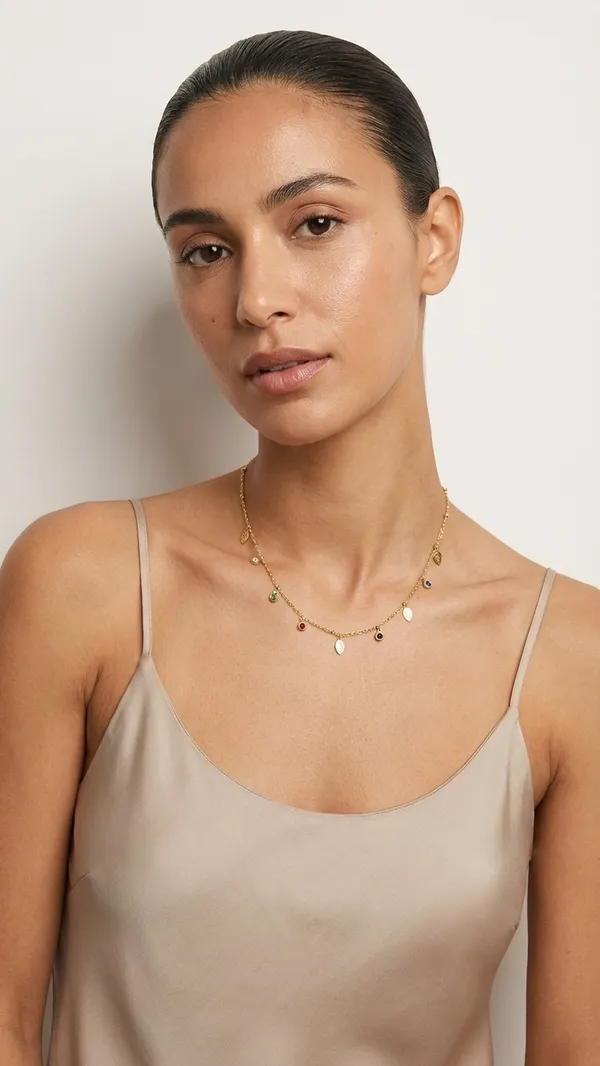 Stainless_Steel_Gold-Tone__Charm_Necklace_For_Women