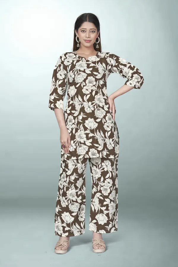 Brown_Cotton_Cord_Set_For_Women_|_Top_And_Bottom_Sets_|_Night_Suit_Set_|_V_neck_Shape_Round_Collor_|_Khadi_Touch