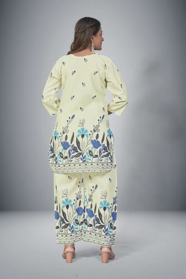 Beige_And_Blue_Cotton_Cord_Set_For_Women_|_Top_And_Bottom_Sets_|_Night_Suit_Set,_V_neck_Shape_Round_Collor_|_Khadi_Touch