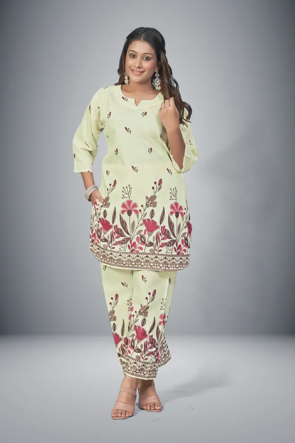 Beige_And_Pink_Cotton_Cord_Set_For_Women_|_Top_And_Bottom_Sets_|_Night_Suit_Set,_V_neck_Shape_Round_Collor_|_Khadi_Touch