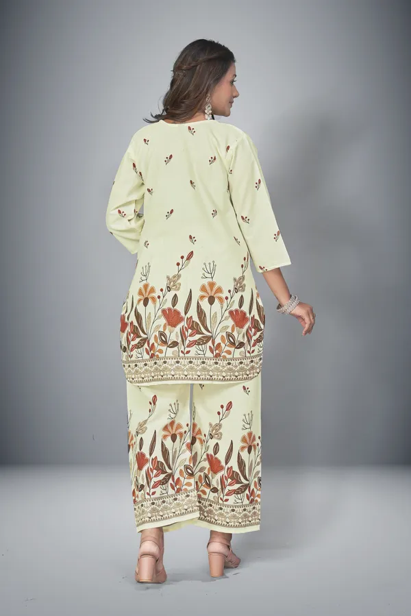 Beige_And_Orange_Cotton_Cord_Set_For_Women_|_Top_And_Bottom_Sets_|_Night_Suit_Set_|_V_neck_Shape_Round_Collor_|_Khadi_Touch
