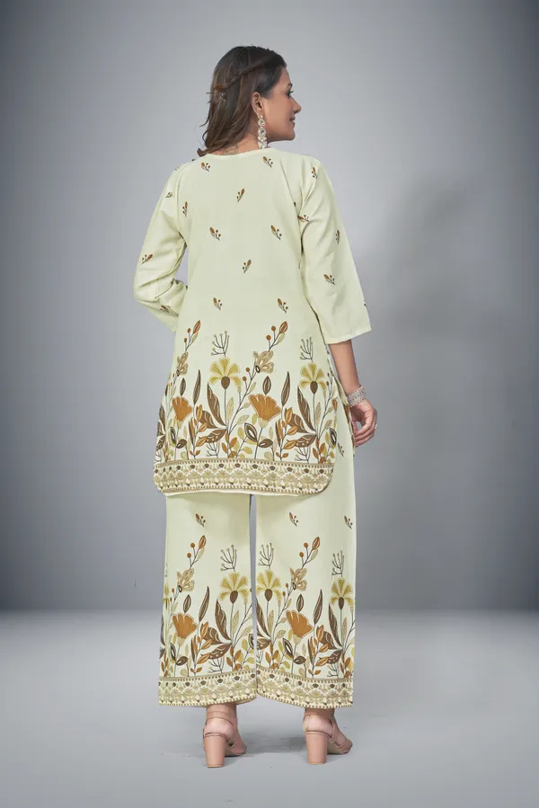 Beige_And_Yellow_Cotton_Cord_Set_For_Women_|_Top_And_Bottom_Sets_|_Night_Suit_Set_|_Kurta_Pants_|_V_neck_Shape_Round_Collor_|_Khadi_Touch