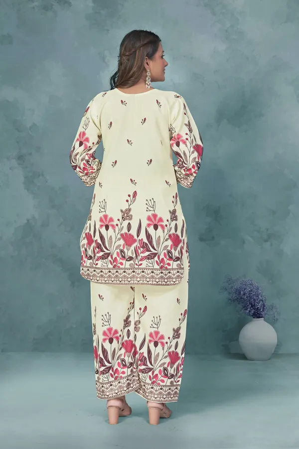 Beige_And_Pink_Cotton_Cord_Set_For_Women_|_Top_And_Bottom_Sets_|_Night_Suit_Set_|_V_neck_Shape_Round_Collor_|_Khadi_Touch