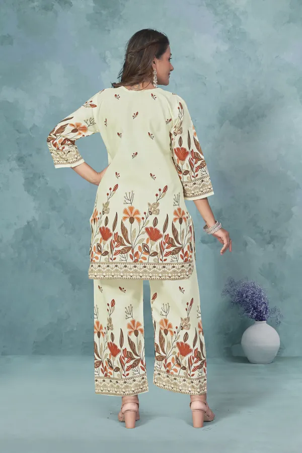 Beige_And_Orange_Cotton_Cord_Set_For_Women_|_Top_And_Bottom_Sets_|_Night_Suit_Set_|_V_neck_Shape_Round_Collor_|_Khadi_Touch