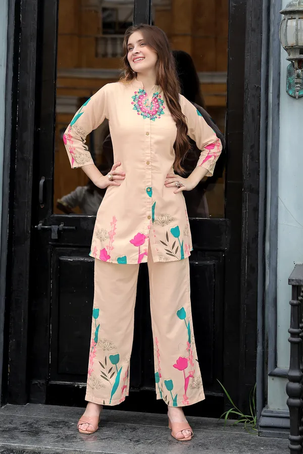 Beige_Viscose_Rayon_Tunic_And_Palazzo_Co_Ord_Set_For_Women