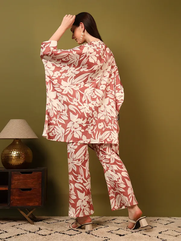 Brown_Digital_Print_Kaftan_Co_Ord_Set_For_Women