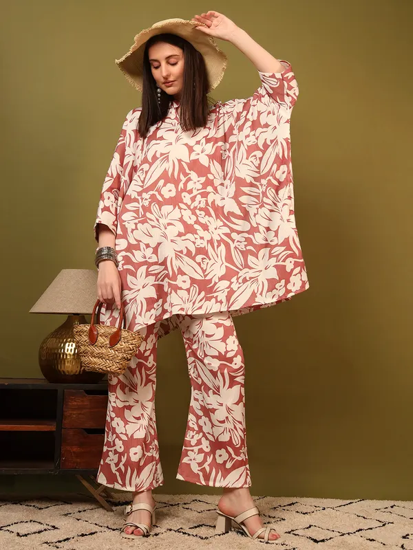 Brown_Digital_Print_Kaftan_Co_Ord_Set_For_Women
