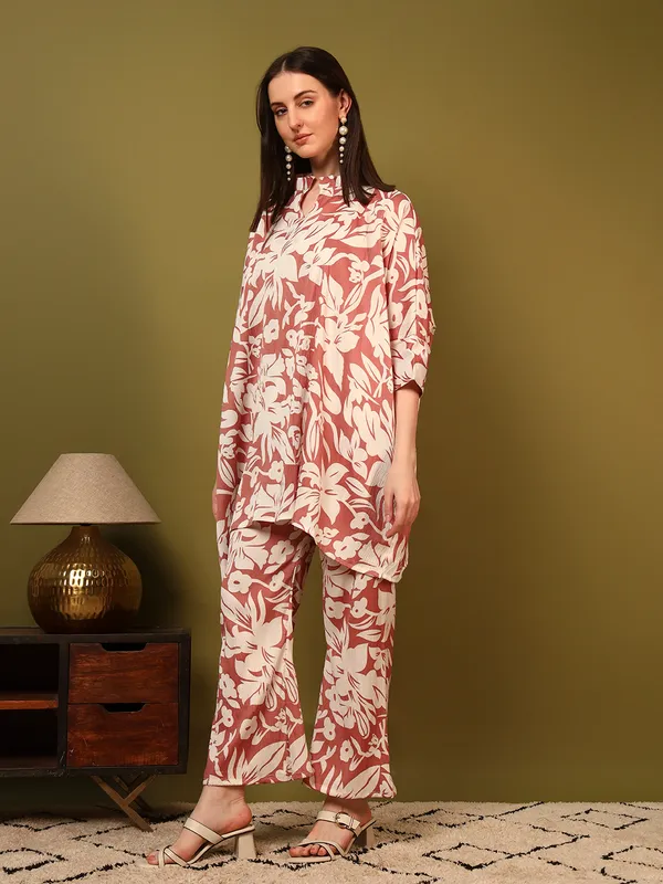 Brown_Digital_Print_Kaftan_Co_Ord_Set_For_Women