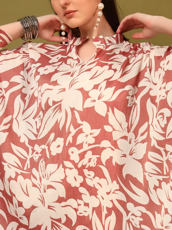 Brown_Digital_Print_Kaftan_Co_Ord_Set_For_Women