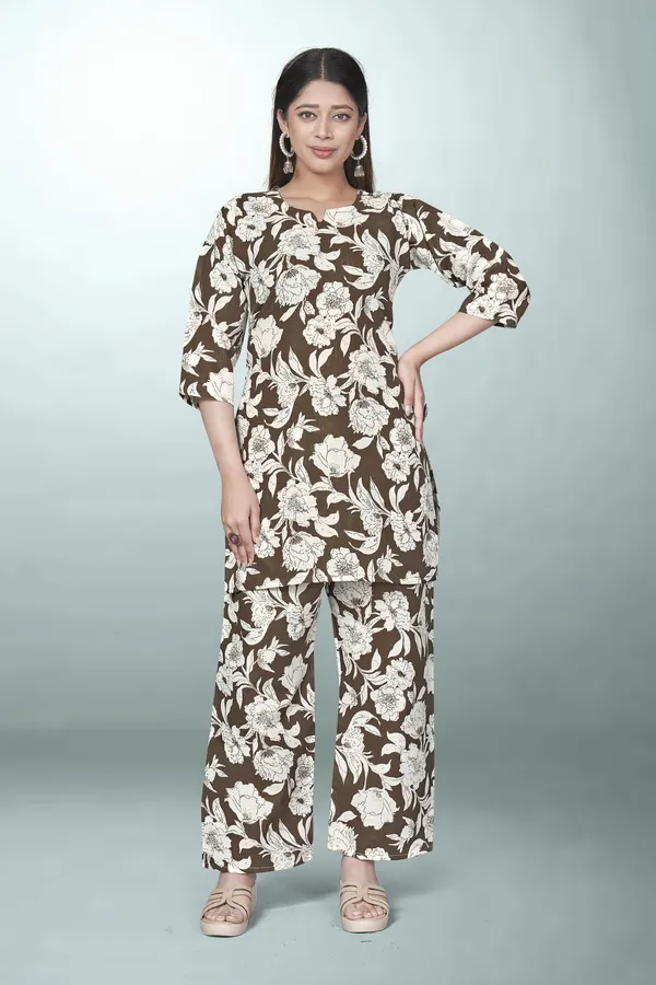 Brown_Cotton_Cord_Set_For_Women_|_Top_And_Bottom_Sets_|_Night_Suit_Set_|_V_neck_Shape_Round_Collor_|_Khadi_Touch