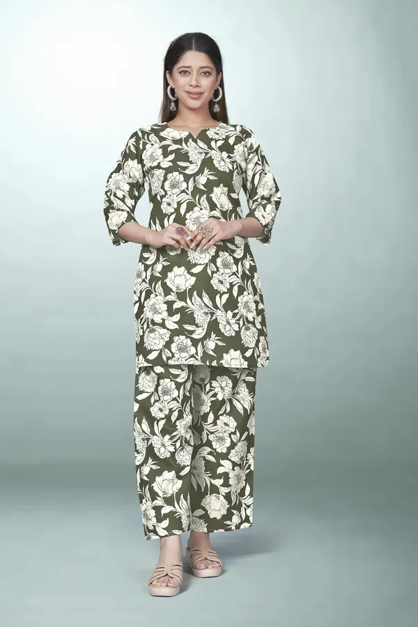 Olive_Cotton_Cord_Set_For_Women_|_Top_And_Bottom_Sets_|_Night_Suit_Set_|_V_neck_Shape_Round_Collor_|_Khadi_Touch