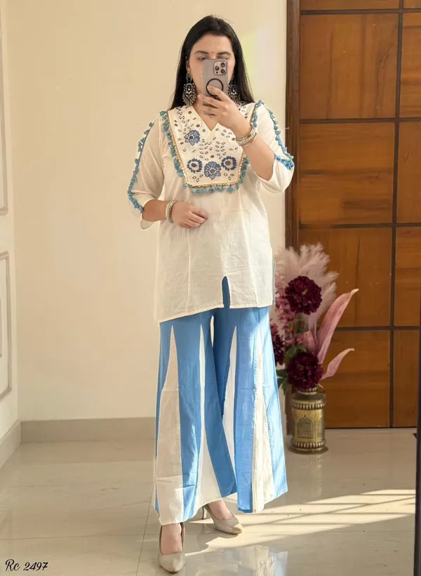 Blue_Cotton_cord-set_with_Embroidery_Top_and_with_kali_Pants