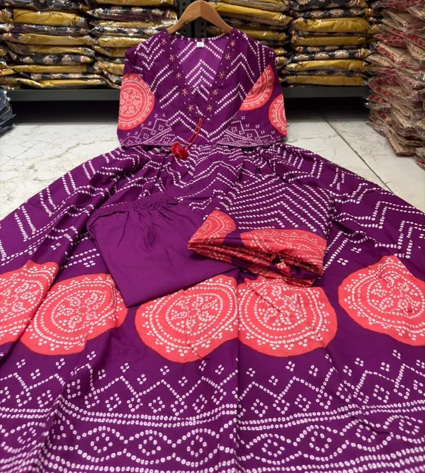 Purple_Bandej_Print_Kurta_Set_with_Handwork_On_Yoke_with_Stylish_Dori_and_Mul_Mul_dupatta