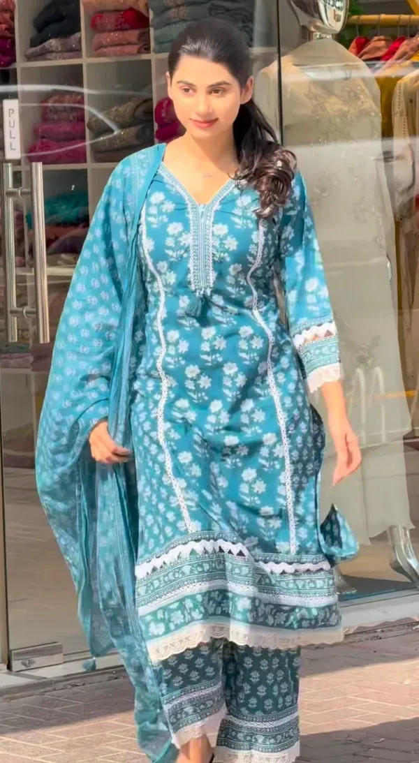 Blue_cotton_Kurta_set_with_heavy_Lace_detailing_in_kurta_and_Pant