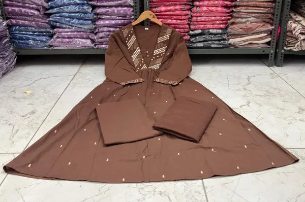Brown_Beautiful_Pintex_Embroidery_work_and_Hand_work_on_kurti,_Pant_and_Dupatta