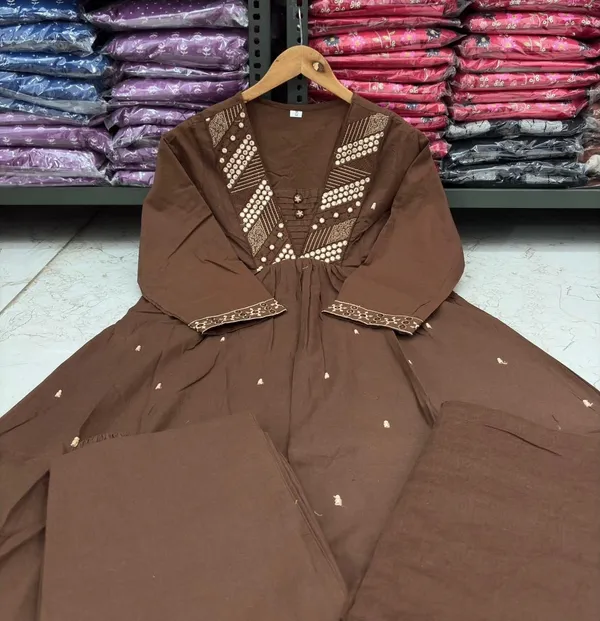 Brown_Beautiful_Pintex_Embroidery_work_and_Hand_work_on_kurti,_Pant_and_Dupatta