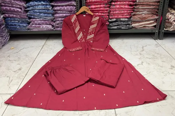 Maroon_Beautiful_Pintex_Embroidery_work_and_Hand_work_on_kurti,_Pant_and_Dupatta