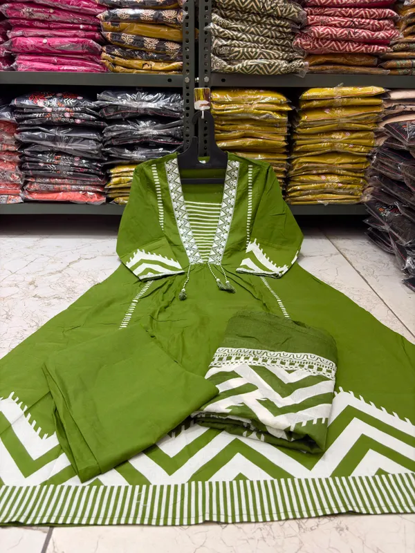 Green_A-line_Kurta_Set_Embroidery_on_Yoke_with_Matching_Pant_and_Dupatta