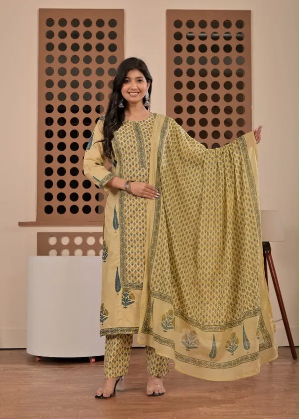 Beige-blue_cotton_Printed_suit_handwork_on_kurti_with_printed_bottom_and_dupatta