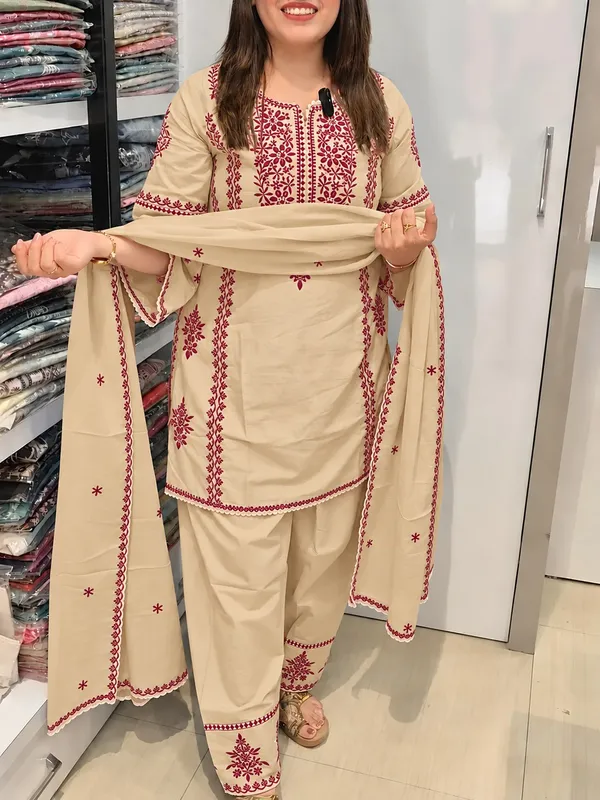 Women_Trendy_Cotton_Chiku_Embriodred_Kurta_With_Pant_and_Dupatta
