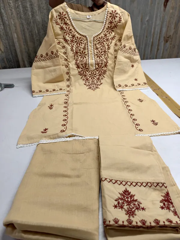 Women_Trendy_Cotton_Chiku_Embriodred_Kurta_With_Pant_and_Dupatta