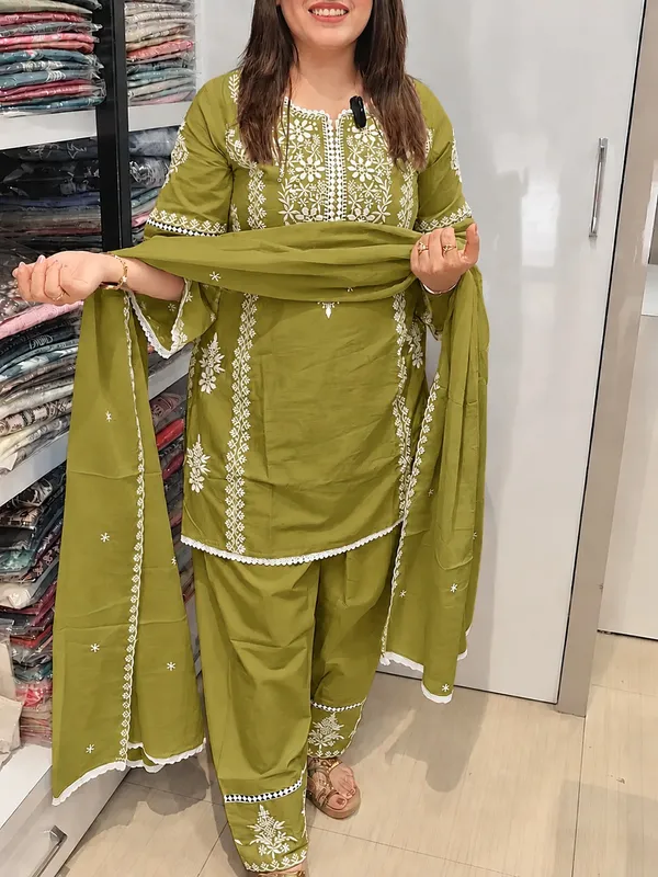 Women_Trendy_Cotton_Green_Embriodred_Kurta_With_Pant_and_Dupatta