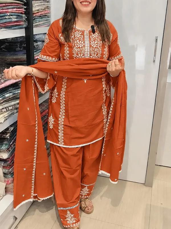 Women_Trendy_Cotton_Orange_Embriodred_Kurta_With_Pant_and_Dupatta
