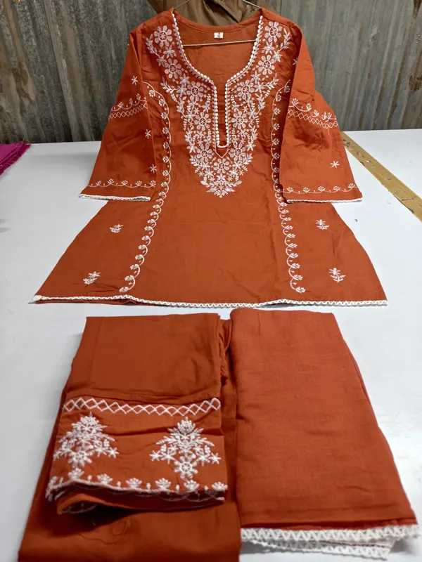 Women_Trendy_Cotton_Orange_Embriodred_Kurta_With_Pant_and_Dupatta