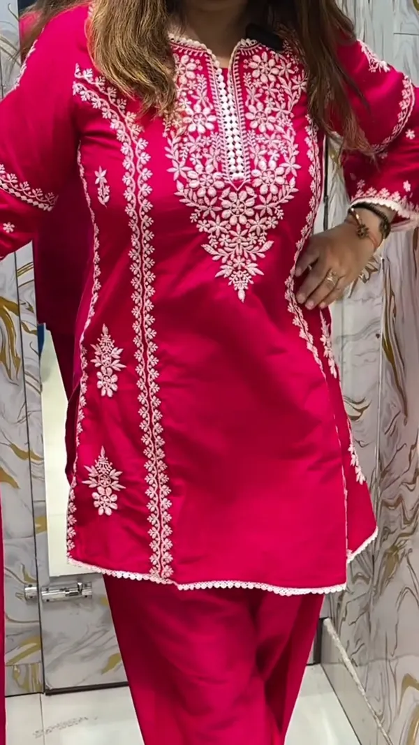 Women_Trendy_Cotton_Rani_Embriodred_Kurta_With_Pant_and_Dupatta