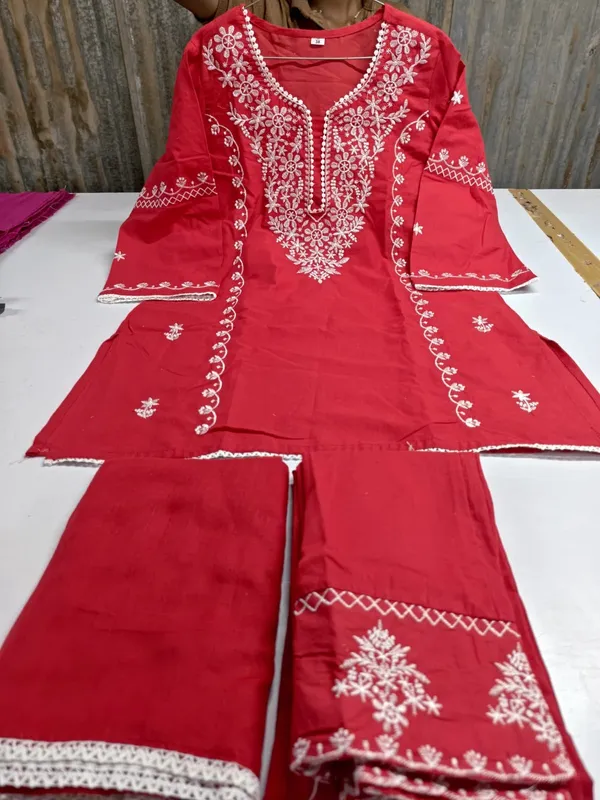 Women_Trendy_Cotton_Rani_Embriodred_Kurta_With_Pant_and_Dupatta