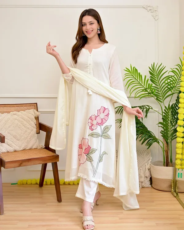Women_Trendy_Cotton_Cream_Embriodred_Kurta_With_Pant_and_Dupatta