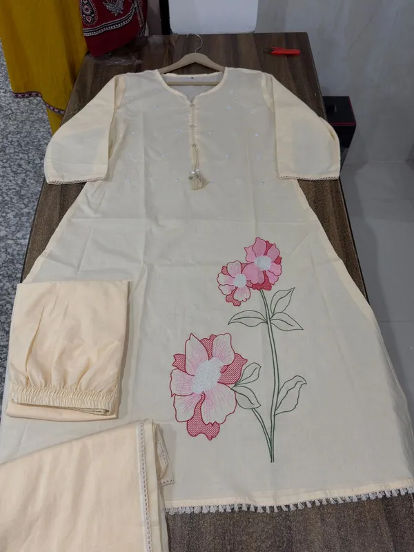 Women_Trendy_Cotton_Cream_Embriodred_Kurta_With_Pant_and_Dupatta