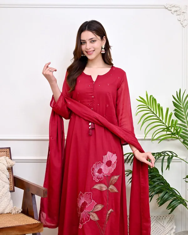 Women_Trendy_Cotton_Red_Embriodred_Kurta_With_Pant_and_Dupatta