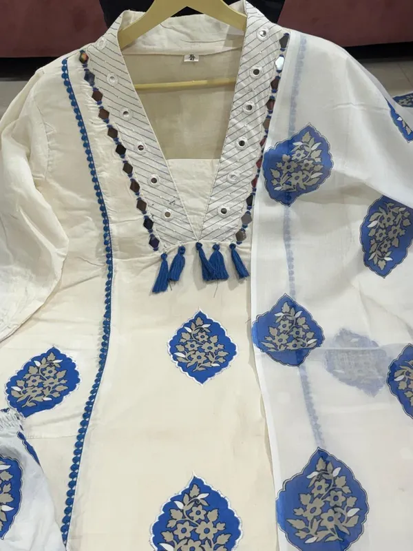White_cotton_Applique_Hand_Work_Premium_Cotton_Kurta_Pant_Set_with_Dupatta