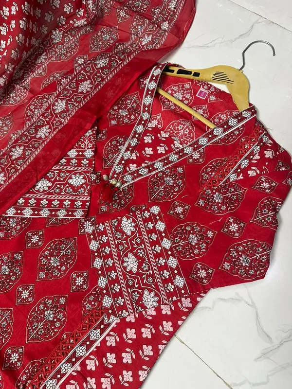 Red_Printed_Cotton_kurta_set_with_paired_bottom_and_Matching_Dupatta