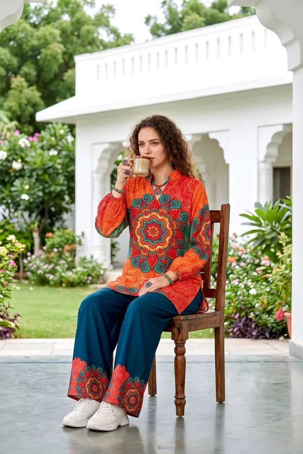 Women_Orange_&_Teal_Mandala_Printed_Rayon_Slub_Co-ord_Set