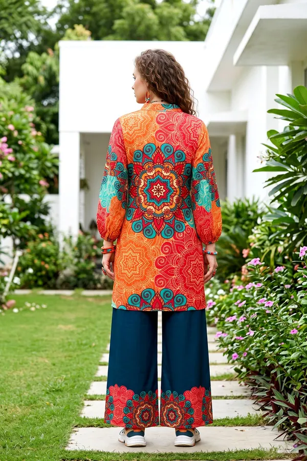 Women_Orange_&_Teal_Mandala_Printed_Rayon_Slub_Co-ord_Set