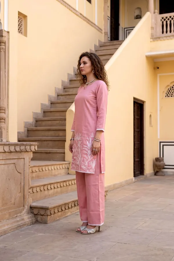 Women_Pink_Rayon_Slub_Kurta_Set