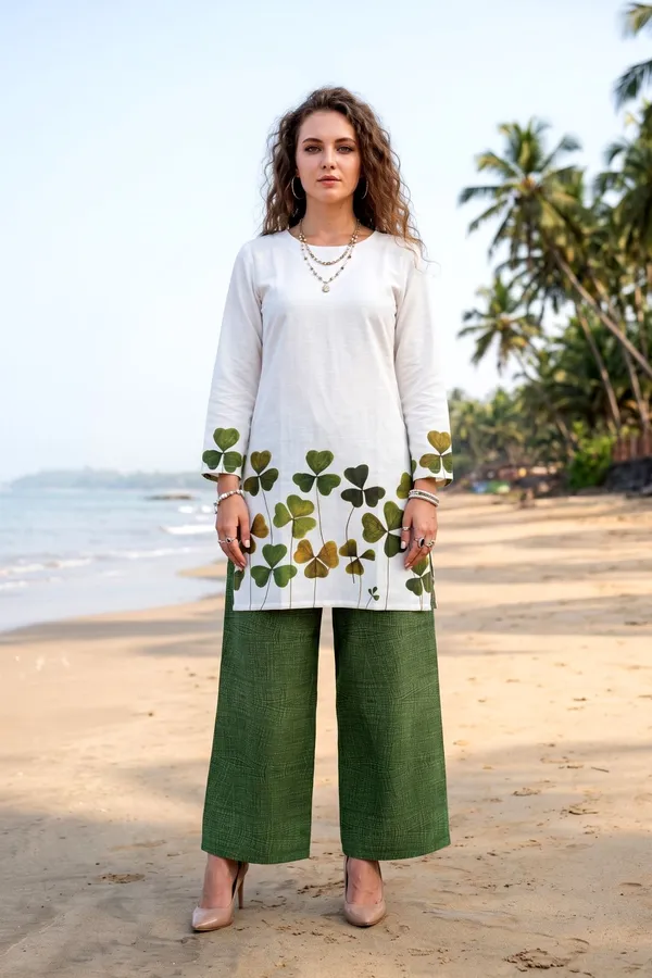 Women_White_&_Olive_Rayon_Slub_Kurta_Set