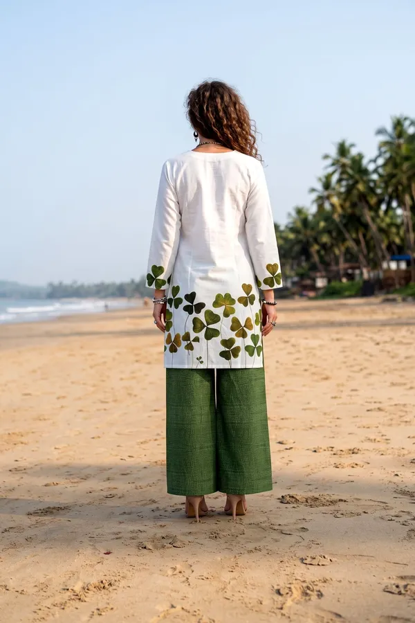 Women_White_&_Olive_Rayon_Slub_Kurta_Set