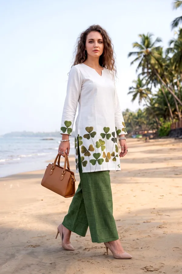 Women_White_&_Olive_Rayon_Slub_Kurta_Set