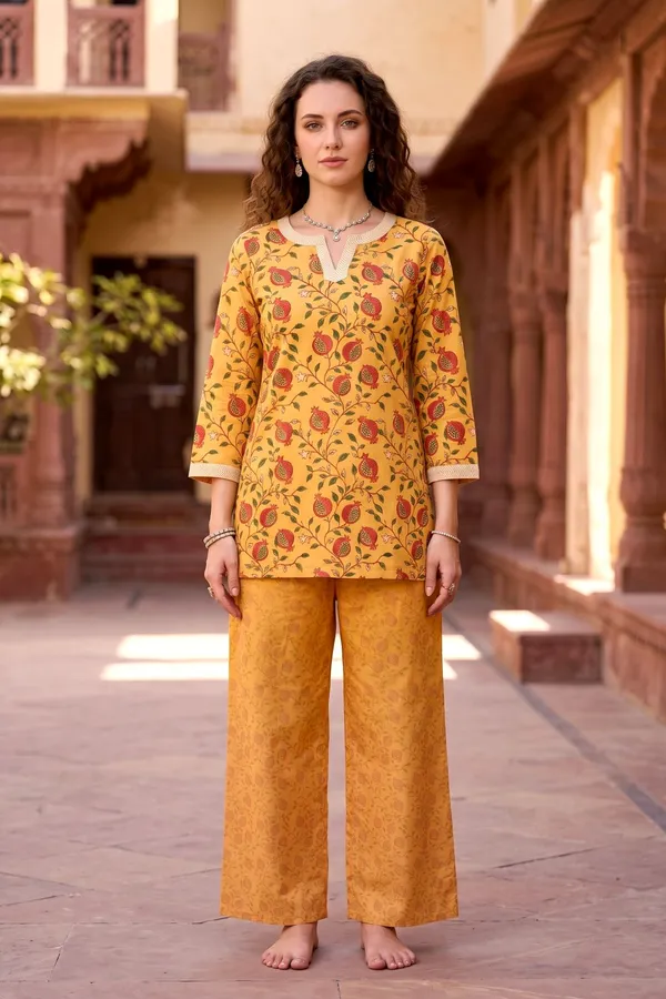 Women_Mustard_Rayon_Slub_Printed_Kurta_Set