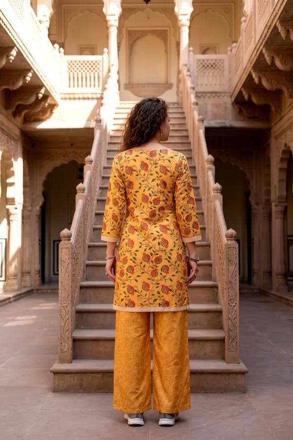 Women_Mustard_Rayon_Slub_Printed_Kurta_Set