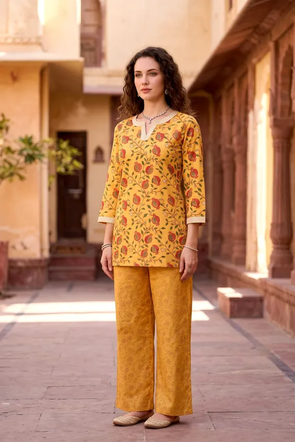 Women_Mustard_Rayon_Slub_Printed_Kurta_Set