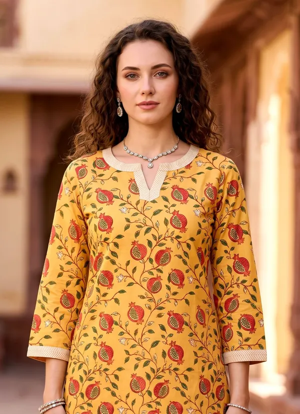Women_Mustard_Rayon_Slub_Printed_Kurta_Set