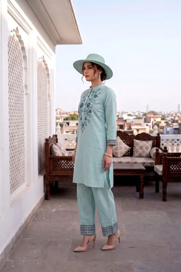 Women_Aqua_Blue_Rayon_Slub_Kurta_Set