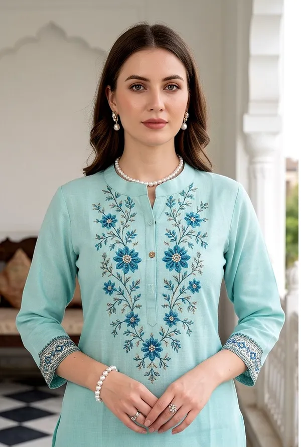 Women_Aqua_Blue_Rayon_Slub_Kurta_Set