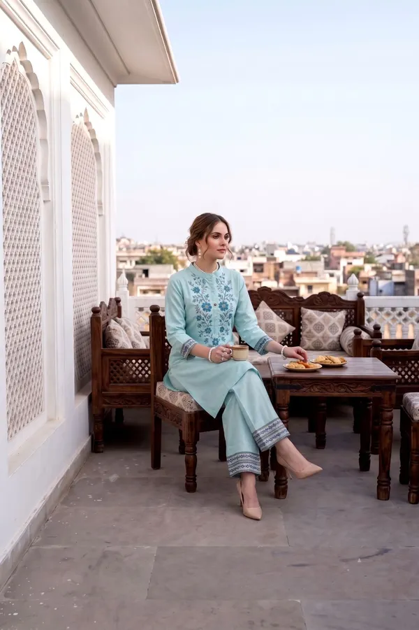 Women_Aqua_Blue_Rayon_Slub_Kurta_Set