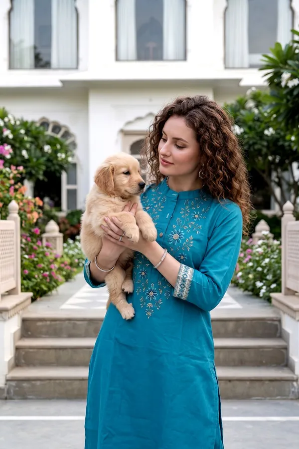 Women_Rama_Blue_Rayon_Slub_Kurta_Set